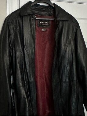 Men’s Wilson Black Leather Three-quarter Coat with Burgundy Interior